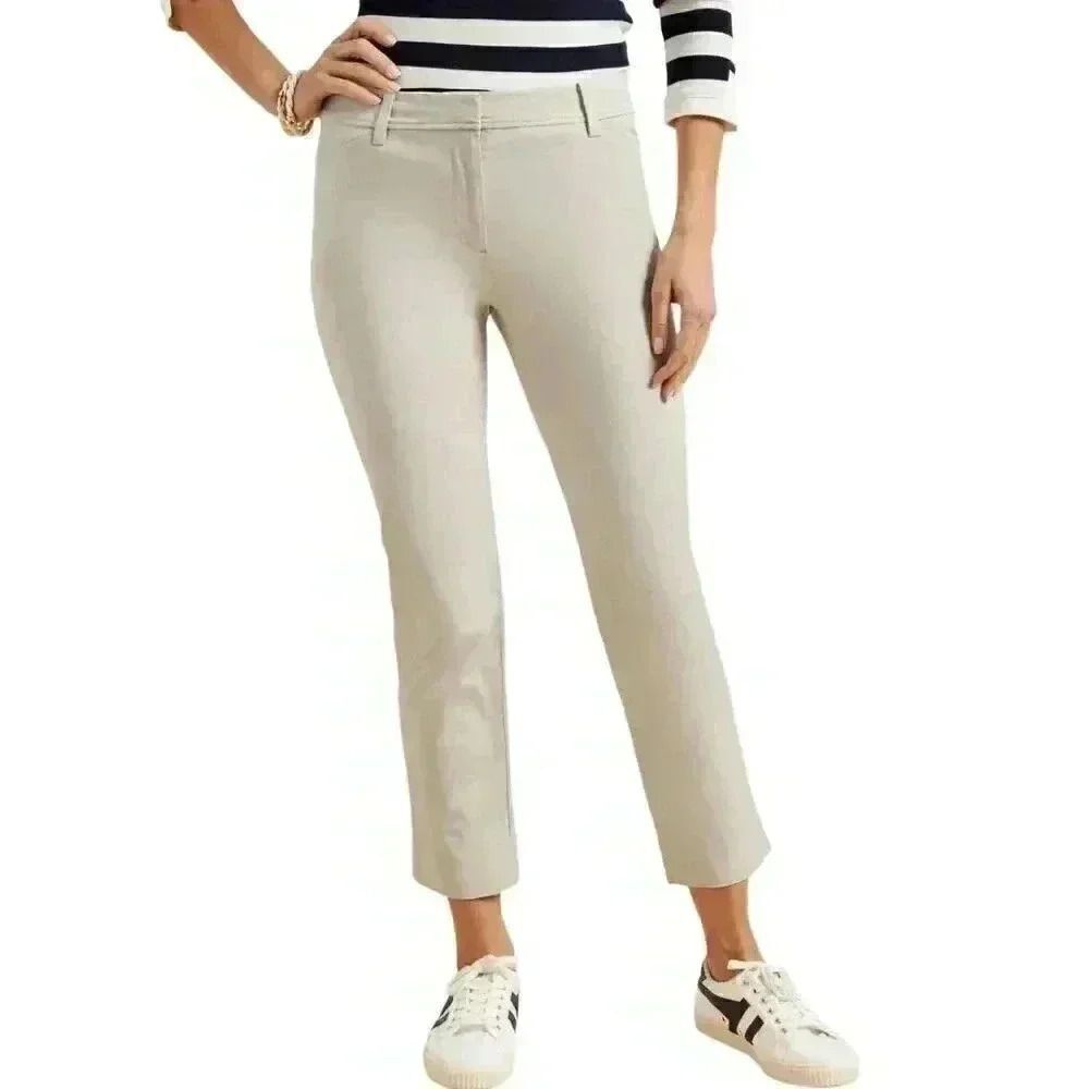 Talbots Women's Stone Ivory Cotton/Spandex Slim Leg Crop Length Sits at Waist Pe